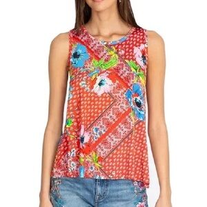 Johnny Was Martha Swing Floral & Bandana Print Red Tank Top